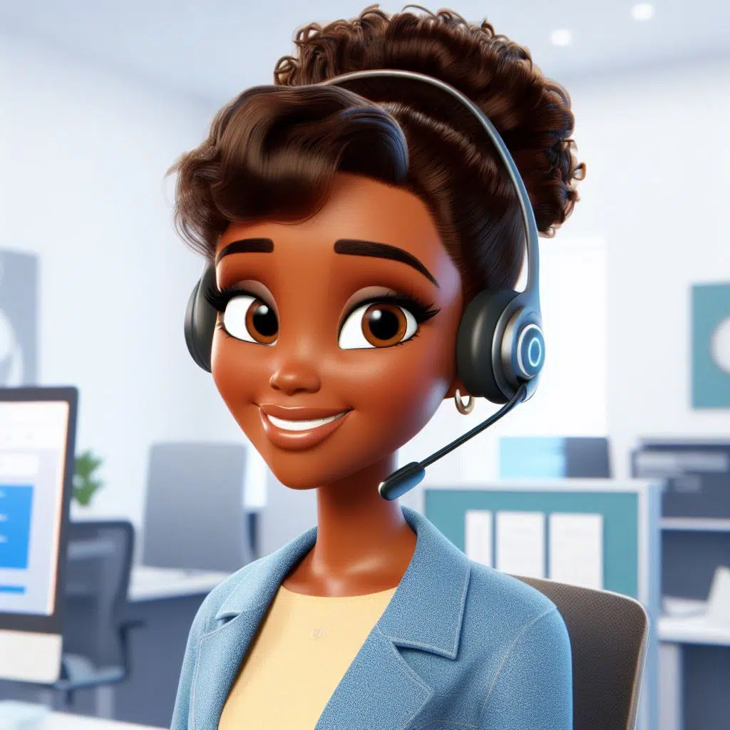 crie uma personagem no estilo Disney Pixar para ser a assistente virtual Conny da Conteudize.